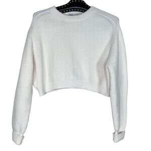 Zara White Long Sleeve Cropped Ribbed Sweater Small